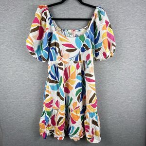 Tabitha Brown x Target Women Dress Medium Linen Blend Rainbow Puff Sleeve Dress
